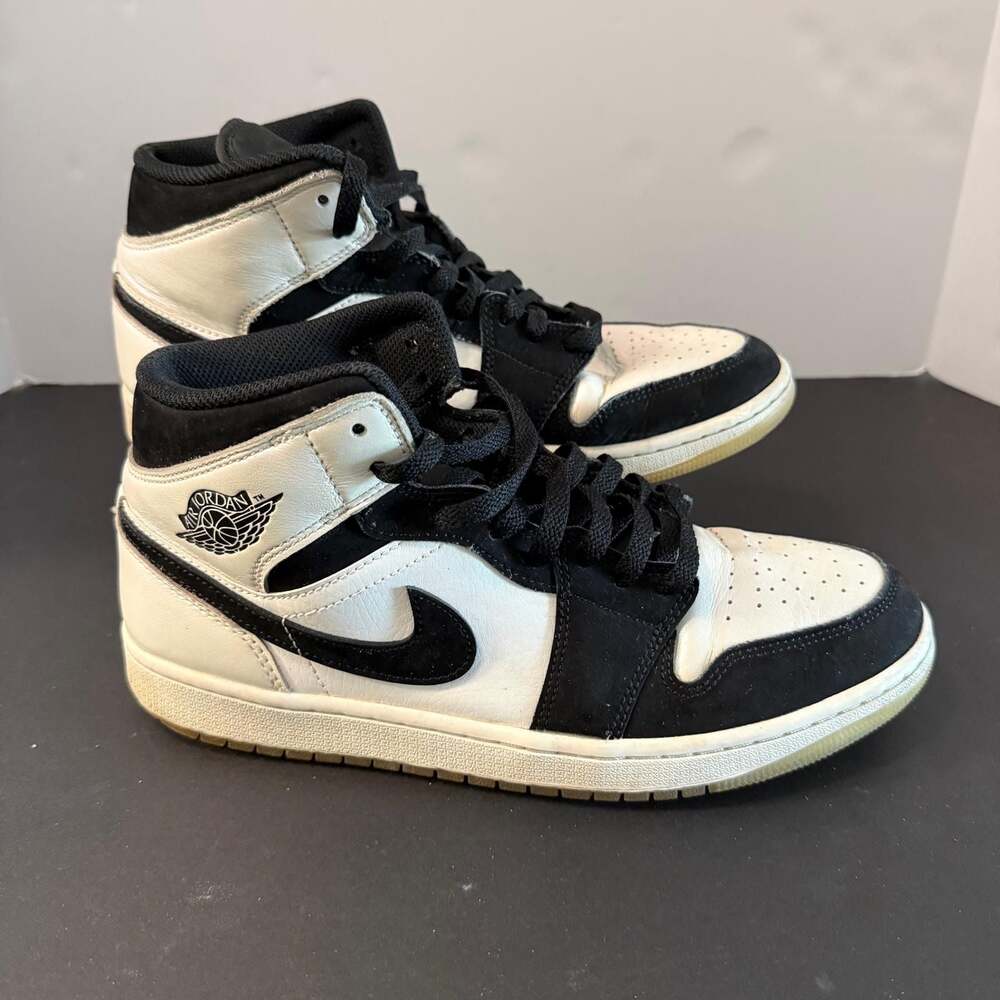 Nike Air Jordan 1 Mid SE 'Diamond' Black White‎ Sneakers Size 10